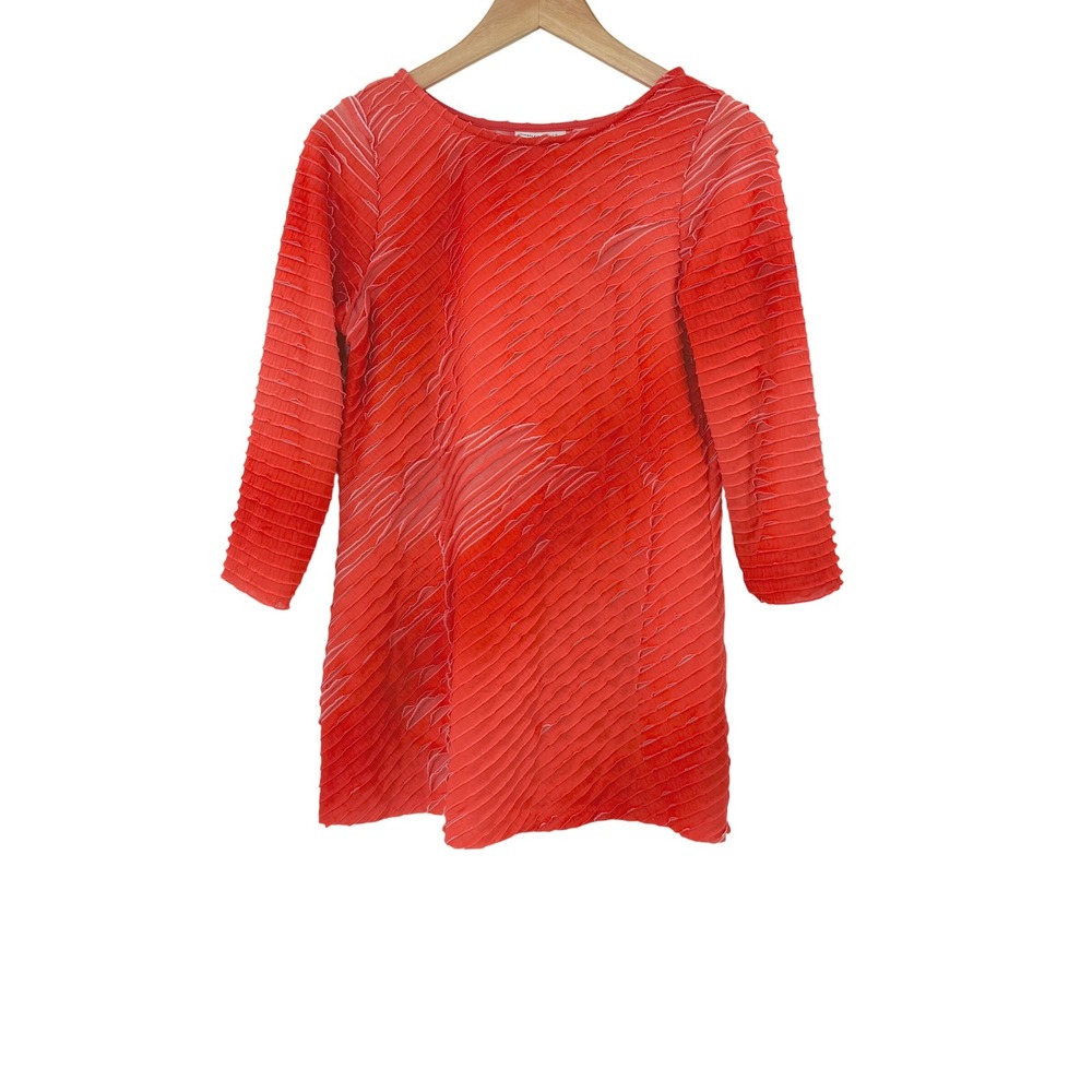 Susan Graver Women's XS Coral Pleated 3/4 Sleeve Tunic Top Blouse‎